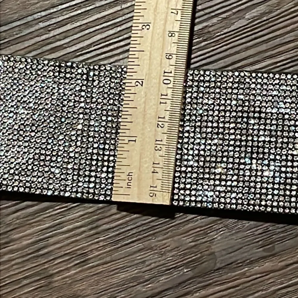 YIK Fung Stretchy Crystal Belt Black with silver Crystals
